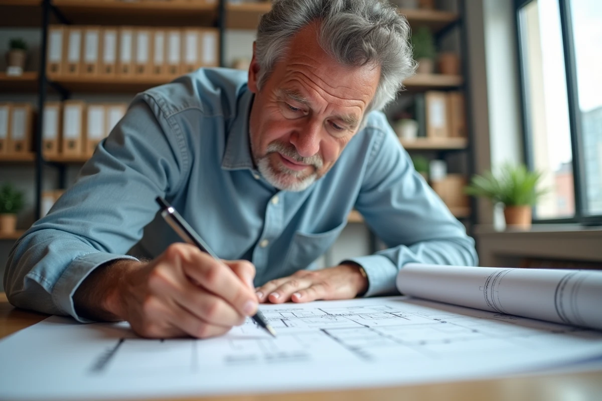 Architecte annotat des plans de permis de construire en lien avec des infractions au code de l'urbanisme