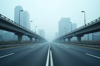Autoroute urbaine à péage au Japon avec gratte-ciels en arrière-plan, illustrant les routes les plus chères du monde