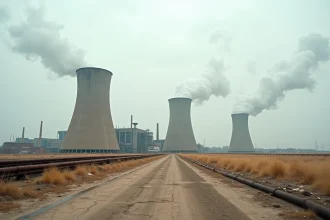 Centrale thermique au charbon avec tours de refroidissement symbolisant les émissions industrielles et le changement climatique