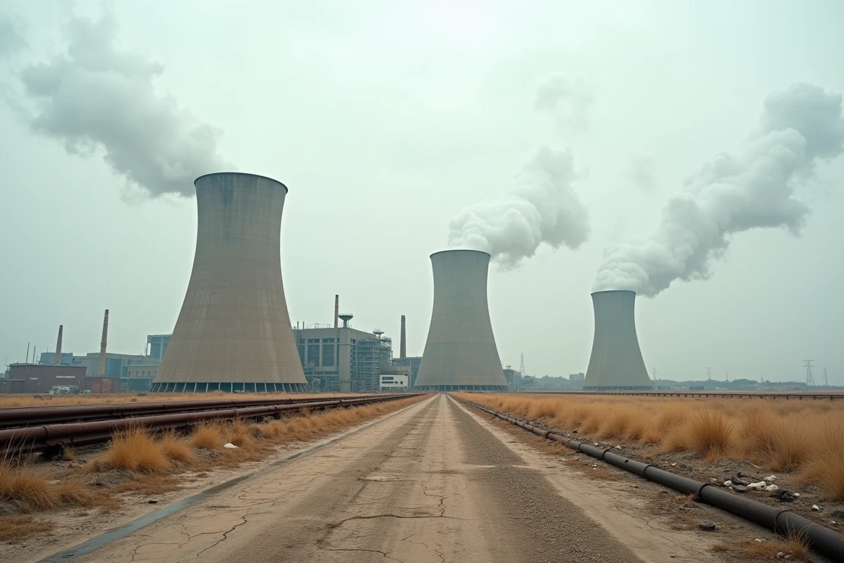 Centrale thermique au charbon avec tours de refroidissement symbolisant les émissions industrielles et le changement climatique