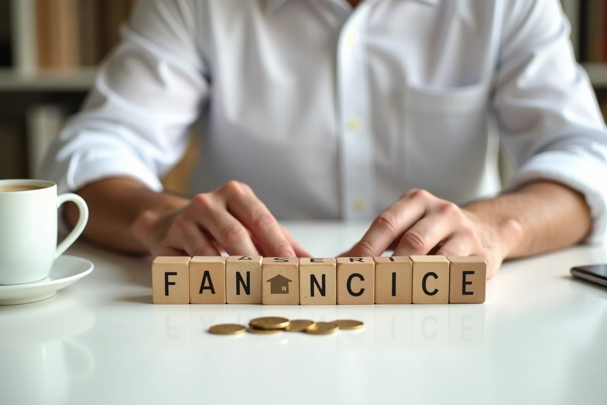 Mains d'un homme organisant des blocs financiers et pièces d'or symbolisant la diversification de portefeuille en 2026