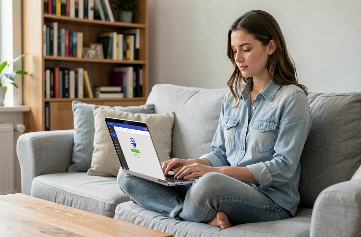 Jeune femme utilisant une application VPN sur son ordinateur portable pour contourner le blocage d'un site web