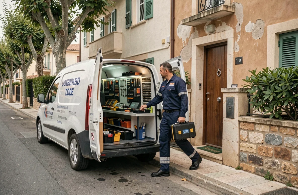 Serrurier SOS Serrurier Nice arrivant en intervention rapide devant une maison dans le secteur ouest de Nice