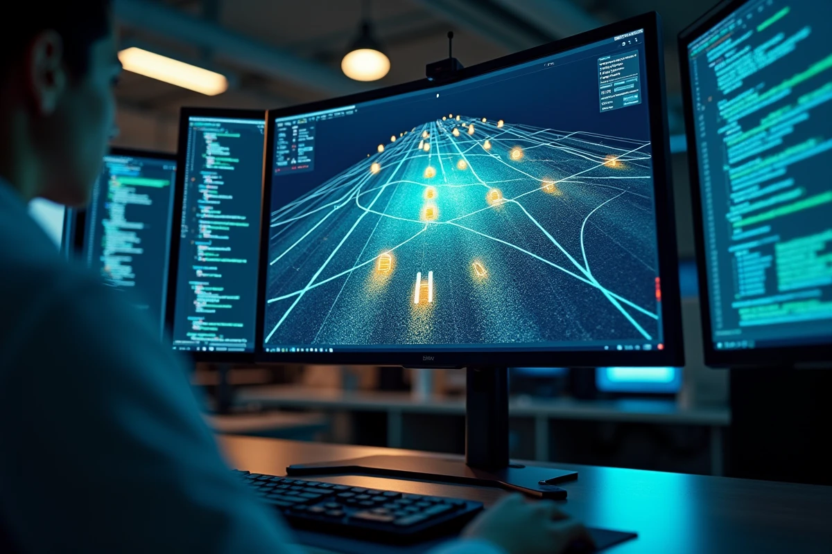 Visualisation de la fusion de données LiDAR d'un véhicule autonome sur un écran de laboratoire technique